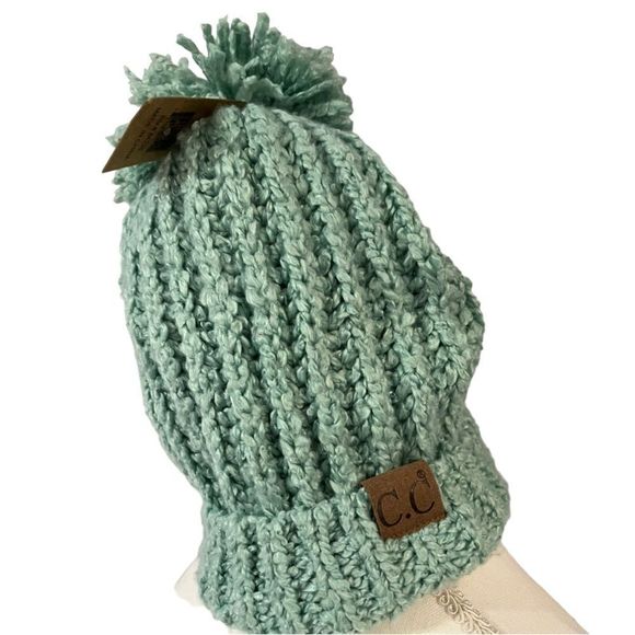 Sea foam green CC pom hat NWT - Picture 5 of 6